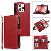 cheap iPhone Cases-Phone Case For iPhone 16 Pro Max Plus iPhone 15 Pro Max Plus iPhone 14 13 12 11 Pro Max Mini SE X XR XS Max 8 7 Plus Back Cover with Stand Holder Zipper with Wrist Strap Retro TPU PU Leather
