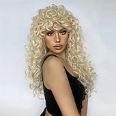 baratos Perucas Sintéticas sem Touca-Perucas sintéticas Uniformes Trajes de carreira Princesa Encaracolado Deep Curly Parte do meio Corte em Camadas Com Franjas Fabrico à Máquina Peruca 26 polegadas Dourado Suave Cabelo Sintético