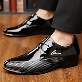 baratos Formal-sapatos oxford masculinos de couro envernizado - sapatos sociais elegantes com cadarço e design texturizado para negócios e ocasiões especiais