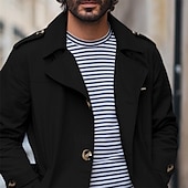 billige Trenchcoat for menn-Herre Trenchcoat Karneval Fest Vår Høst Vinter Bomull Yttertøy Klær Elegant Årgang ikke-utskrift Helfarge Knapp Brettelig Krage