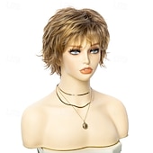 abordables perruque plus âgée-perruque synthétique coupe lutin droite perruque courte blonde cheveux synthétiques design à la mode pour femmes blond naturel doux