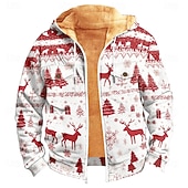 Christmas Men's Christmas animal 3D Hoodies Fleece Jacket Full Zip Fleece Sherpa Jacket Denim Blue Blue Yellow Camel Orange Hooded Tribal Graphic Prints Zipper Print Casual Daily Sports 3D Print3