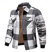 economico Giubbotti e cappotti da uomo-Per uomo Giacca da camicia Giacca sportiva Giacca in pile di flanella Casual / quotidiano Sexy Autunno inverno Color Block A quadri / A righe / Chevron Informale Bavero Standard Nero Blu reale Cachi