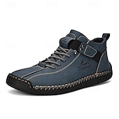 cheap Ankle Boots-Men&#039;s White Faux Leather High-Top Ankle Boots – Handcrafted Stitching, Lace-Up Design with Velcro Strap, Rugged Non-Slip Sole for Outdoor and Casual Wear