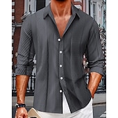 voordelige heren overhemd met knopen-Voor heren Overhemd Zomer overhemd Overhemd met knopen Normaal shirt Strand hemd Zwart Marineblauw blauw Groen Beige Lange mouw Effen Revers Hawaii Feestdagen Jacquard Kleding Modieus Casual