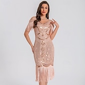 olcso Ruhák-1920-as évek Vintage-inspirált Rövid hosszú Flapper ruha Jelmez Bulikra A nagy Gatsby Esküvői Vendég Flitter Flitter Rojt V-alakú Női Karácsony Mindszentek napja Újév Alkalmi / Napi Party / koktél