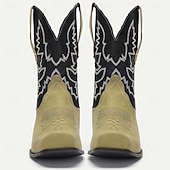 levne Cowboy &amp; Western Boots-pánské zelenočerné westernové kovbojské boty z umělého semiše s vyšívaným designem - klasické boty ve vintage stylu pro rodeo a outdoorové nošení