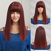 baratos Perucas Sintéticas sem Touca-Perucas sintéticas Uniformes Trajes de carreira Princesa Liso Kinky Liso Parte do meio Corte em Camadas Com Franjas Fabrico à Máquina Peruca 22 polegadas Rosa preta Cabelo Sintético Mulheres