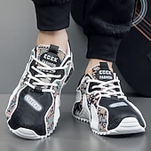 cheap Men&#039;s Sneakers-Men&#039;s White Athletic Sneakers with Tribal Print and Mesh Upper – Lightweight Running Shoes for Sports and Casual Wear