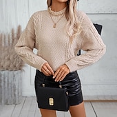 voordelige Effen kleuren-Dames Trui Elegant Modieus Dagelijks Effen Kleur Onechte nek Gebreid Lange mouw Normale tops breien Werk Rood Bruin Beige Herfst Winter