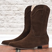 billige Cowboy og vestlige støvler-Herre Støvler Cowboy Western støvler Arbeidsstøvler Fritid Daglig Semsket lær PU Hold Varm Pustende Skli Støvletter Tøfler Svart Kakifarget kaffe Sommer Vinter