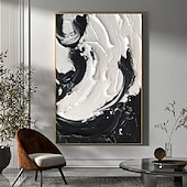 economico Quadri astratti-dipinto a mano bianco nero con texture pittura oversize 3d fatto a mano arte murale geometrica astratta grande dipinto minimalista bianco nero con texture per soggiorno camera da letto decorazione