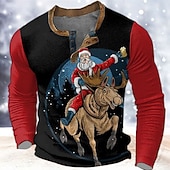 abordables Traje de Papá Noel-Camiseta navideña de Papá Noel para hombre, diseño gráfico de Papá Noel, diseño de moda, informal, con estampado 3D, estilo henley, estilo waffle, para deportes, exteriores, fiestas, festivales, en