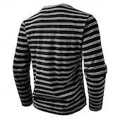 economico Maglietta casual Henley-Per uomo Maglietta con bottoni Maglietta Maglia Henley Camicia a Maniche Lunghe Manica Lunga Henley Primavera &amp; Autunno A righe Moda Designer Essenziale Bottoni Vacanza Streetwear Uscire Nero Bianco