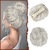 cheap Chignons-Claw Clip Messy Bun Hair Piece Wavy Curly Hair Bun Clip in Claw Chignon Ponytail Hairpieces Synthetic Tousled Updo Hair Extensions Scrunchie Hairpiece for Women