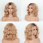abordables perruque plus âgée-perruques courtes ondulées blondes ombrées en couches pour femmes blanches perruque blonde mi-longue bouclée perruque synthétique d&#039;aspect naturel pour fête quotidienne