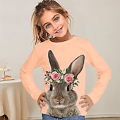 billiga Flickans 3D-djur-Påsk Flickor 3D Grafisk Djur Kanin T-shirt Långärmad Vår Höst Mode Grundläggande Barn 4-12 år Rund hals Utomhus Ledigt Dagligen Normal
