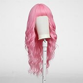 voordelige Synthetische trendy pruiken-Synthetische pruiken Uniformen carrière Kostuums Prinses Gekruld Golvend Middelste stuk Gelaagd kapsel Machinegemaakt Pruik 61.0 cm Roze + Rood Synthetisch haar Dames Cosplay Feest Modieus Roze