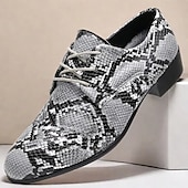 baratos Semi-formal-sapatos sociais masculinos com cadarço e estampa de cobra - sapatos oxford formais com padrão exótico para festas e eventos