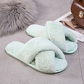 cheap Home Slippers-Women&#039;s Fuzzy Cross Band Slippers Memory Foam Home House Shoes with Open Toe Comfortable