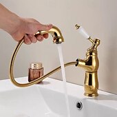 abordables Robinets de lavabo-Robinet lavabo - Rétractable Plaqué Set de centre Mitigeur un trouBath Taps