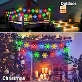 baratos Luzes solares de corda-Luzes de corda de fada à prova d&#039;água de floco de neve de natal com led solar 30/50/100 led 8 modos de iluminação para áreas externas quintal jardim feriado jardim casamento festa de ano novo