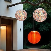 economico Luci paesaggistiche-Lanterna solare a globo da 12 pollici (30 cm) in stile cinese, luce a LED sospesa in nylon impermeabile IP65 per esterni, bianco caldo per giardino, festa, decorazione del cortile