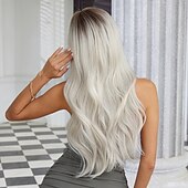 economico Parrucche trendy sintetiche-Parrucche sintetiche Uniformi Costumi di carriera Da principessa Riccio Ondulato Parte di mezzo Taglio scalato Con frangia A macchina Parrucca 26 pollici Bianco Capelli sintetici Per donna Cosplay