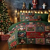 baratos Quarto de Natal-conjunto de capa de edredom de natal estilo vintage patchwork design conjunto de edredom de natal completo inclui capa de edredom e fronhas perfeito para adicionar alegria sazonal e conforto à decoração do seu quarto