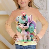 cheap Girl&#039;s 3D Cartoon-Girls&#039; 3D Graphic Unicorn T shirt Tee Long Sleeve Spring Fall Fashion Basic Kids 4-12 Years Crew Neck Outdoor Casual Daily Regular Fit
