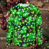 billiga Roliga jultröjor och huvtröjor-Jul Julbelysning Pullover Rolig jultröja 3D-utskrift 3D Jul Framficka Grafisk Till Par Herr Dam Vuxna Jul Maskerad 3D-utskrift Fest Festival