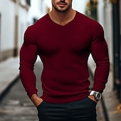 ieftine Tricou din tricot cu nervuri-Bărbați Tricou Cămașă musculară Tricou din tricot cu nervuri Tee Top Manșon Lung În V Vară Simplu Pit Strip Modă Designer De Bază Striat Vacanță Stradă Ieșire Negru Alb Vișiniu Top tricou pentru