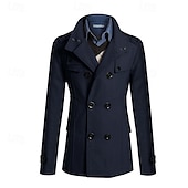 levne Pánský trenčkot-Pánské Polní kabát Peacoat Trenčkot Denní Dovolená Podzim zima Polyester Zahřívací Svrchní oděvy Oblečení Módní Klasické Bez vzoru Kapsy Stojáček Dvouřadé
