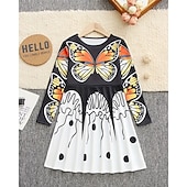 tanie Sukienka motyl 3D-Dziewczyny &#039; 3D Graficzny Motyl Sukienka Długi rękaw Lato Wiosna Urlop Codzienny Święto Księżniczka Piękny Słodkie Dzieci 4-12 lat Codzienne sukienki Sukienka A line Do kolan Regularny
