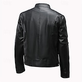preiswerte Kunstlederjacke-Herren Kunstlederjacke Hemdjacke übergangsjacke Bikerjacke Urlaub Täglich Winddicht Warm Tasche Herbst Winter Einfach Mode Klassisch Stehkragen Regulär Kunstleder Schwarz Khaki Jacken