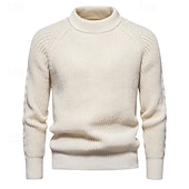 preiswerte Herrenpullover-Herren Pullover Gerippt Stricken Normale Oberteile Strick Schmaler Schnitt Glatt Rundhalsausschnitt Moderne zeitgenössische Arbeit Freizeitskleidung Bekleidung Winter Schwarz Blau M L XL