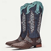 levne Cowboy &amp; Western Boots-pánské vintage westernové kovbojské boty se složitou výšivkou a pštrosím potiskem - stylový design do poloviny lýtek pro rodeo, festivaly a běžné nošení