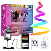 رخيصةأون إضاءات نيون LED-شريط إضاءة نيون RGB مقاوم للماء بطول 2-5 أمتار مع إضاءة بكسل قوس قزح قابلة للعنونة ومزود بشبكة واي فاي &amp;التحكم في التطبيق ومزامنة الموسيقى لعلامة LED DIY &amp;ديكورات حائط dc12v ws2811