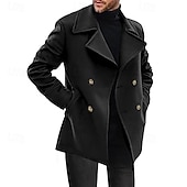 cheap Men&#039;s Trench Coat-Men&#039;s Peacoat Trench Coat Daily Vacation Fall &amp; Winter Polyester Thermal Warm Outerwear Clothing Apparel Fashion Classic Plain Pocket Lapel Double Breasted