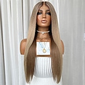 baratos Perucas de seda frontais de cabelo natural-Cabelo humano remy 13x4 Lace Front Peruca Parte do meio Cabelo Brasileiro Liso Multi Cores Peruca 130% 150% Densidade do Cabelo Cabelo Ombre Cabelo com Luzes / Reflexos Para Feminino Longo Perucas de