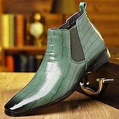 baratos Botas do Chelsea-Botas chelsea masculinas pretas com padrão de crocodilo em couro sintético - elegantes botas de cano curto sem cadarço para uso formal e profissional
