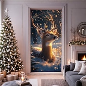 billige juledørdeksler-juledørdekorasjoner dørdeksler juletre farget glass dør billedvev dør gardin dekorasjon bakteppe dør banner for inngangsdør gårdshus ferie fest dekor forsyninger innendørs/utendørs