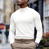 billige genser for menn-Herre Turtleneck genser Pullover genser Riflet Strikke Helfarge Mock Neck Elegant Årgang Formell Hjem Klær Biskop Høst Vinter Svart Hvit M L XL