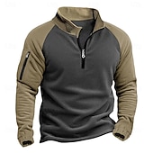 abordables Sudaderas Básicas_-Hombre Pull-over Sudadera con un cuarto de cremallera Sudadera táctica con capucha Azul Piscina Verde Trébol Caqui Café Cuello Mao Media cremallera Plano Retazos Bolsillo Bloque de Color Deporte