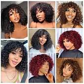 economico Parrucche di altissima qualità-Parrucche sintetiche Riccio Con frangia Parrucca Corto Nero Borgogna Marrone Capelli sintetici Per donna Cosplay Soffice Feste Nero Marrone Borgogna