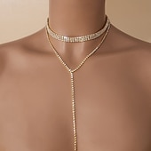economico Collana da donna-collana girocollo in strass dorati per donna – elegante design a catena a goccia a forma di V, perfetta per matrimoni, feste ed eventi serali
