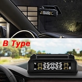 abordables Equipamiento y herramientas para el coche-Monitor de presión de neumáticos inalámbrico para automóvil, sistema de monitoreo de presión de neumáticos TPMS para automóvil, pantalla LCD digital con energía solar, alarma de seguridad para