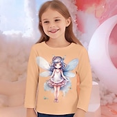 billiga Flickans 3D-tecknad film-Flickor 3D Grafisk Tecknat T-shirt Långärmad Vår Höst Mode Grundläggande Barn 4-12 år Rund hals Utomhus Ledigt Dagligen Normal