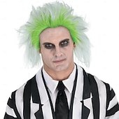 halpa Elokuvahahmon peruukit-Beetlejuice peruukkiasuste aikuisille - Asuste sisältää hassun peruukin vihreällä ja harmaalla hiusvärillä - Pukukokonaisuudet karnevaaleihin syntymäpäiväjuhliin ja teemajuhliin Halloween peruukit