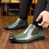 baratos Botas do Chelsea-Botas chelsea masculinas pretas com padrão de crocodilo em couro sintético - elegantes botas de cano curto sem cadarço para uso formal e profissional